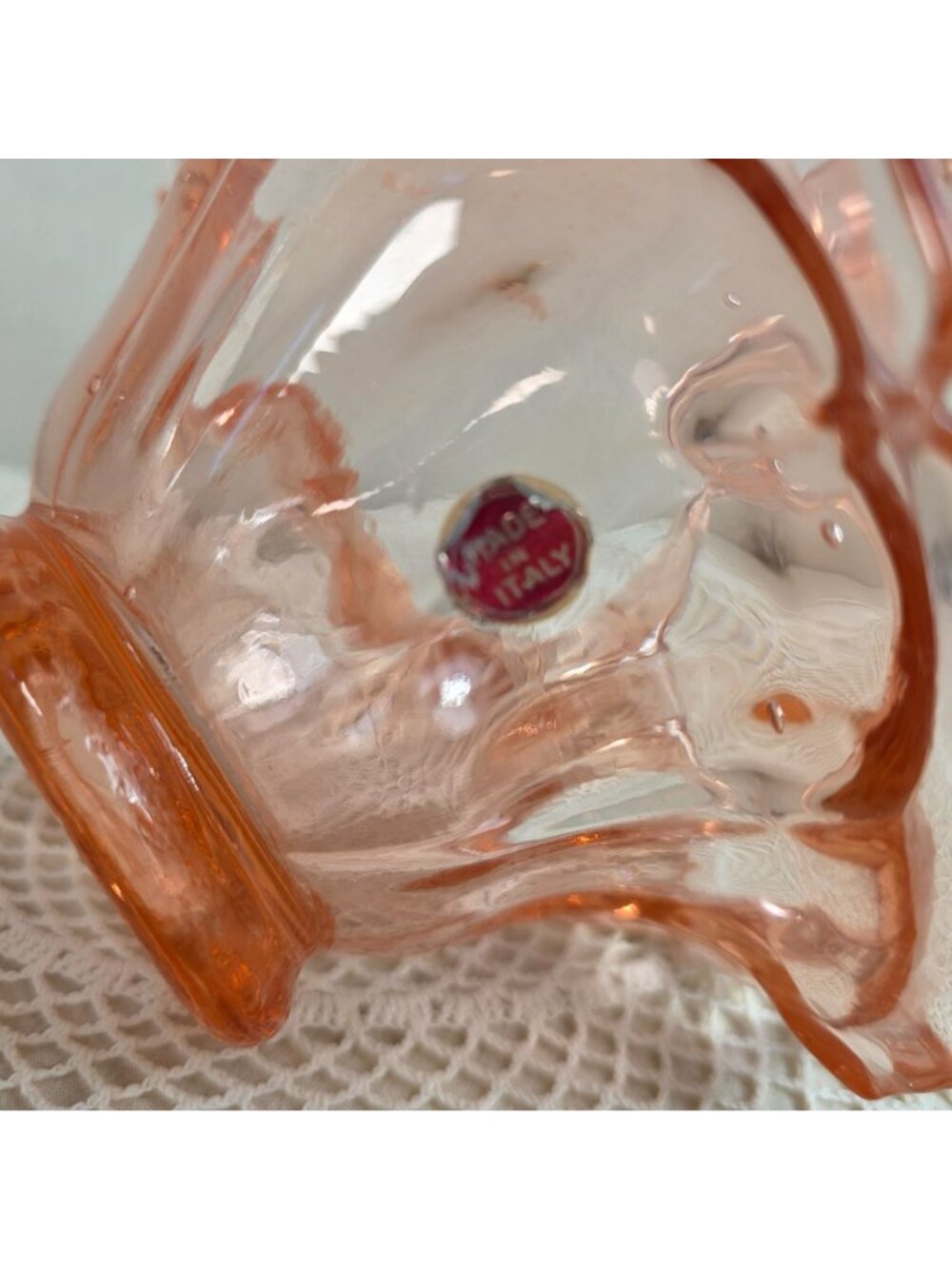 Vintage Pink Glass Basket With Handle Made In Italy 6 1/2" Diameter 6" Tall Eleg - Picture 5 of 7